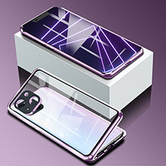 Luxury Aluminum Metal Frame Mirror Cover Case 360 Degrees M09 for Apple iPhone 13 Mini Purple