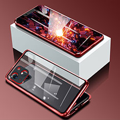 Luxury Aluminum Metal Frame Mirror Cover Case 360 Degrees M09 for Apple iPhone 13 Mini Red