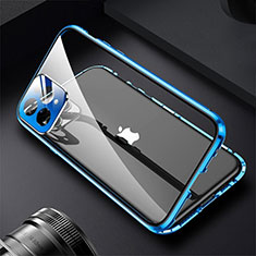 Luxury Aluminum Metal Frame Mirror Cover Case 360 Degrees M09 for Apple iPhone 13 Pro Blue