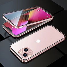 Luxury Aluminum Metal Frame Mirror Cover Case 360 Degrees M10 for Apple iPhone 14 Plus Rose Gold