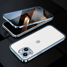 Luxury Aluminum Metal Frame Mirror Cover Case 360 Degrees M10 for Apple iPhone 15 Plus Blue