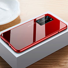 Luxury Aluminum Metal Frame Mirror Cover Case 360 Degrees N01 for Huawei P40 Pro Red and Black
