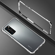 Luxury Aluminum Metal Frame Mirror Cover Case 360 Degrees N02 for Huawei P40 Silver