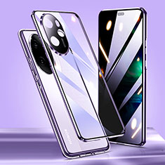 Luxury Aluminum Metal Frame Mirror Cover Case 360 Degrees P01 for Huawei Honor 100 Pro 5G Purple