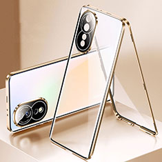 Luxury Aluminum Metal Frame Mirror Cover Case 360 Degrees P01 for Huawei Honor 80 5G Gold