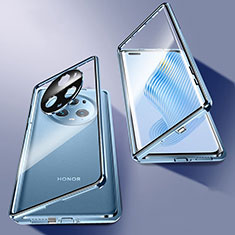 Luxury Aluminum Metal Frame Mirror Cover Case 360 Degrees P01 for Huawei Honor Magic5 Pro 5G Blue