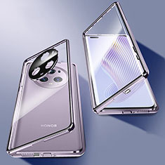 Luxury Aluminum Metal Frame Mirror Cover Case 360 Degrees P01 for Huawei Honor Magic5 Pro 5G Purple