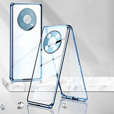 Luxury Aluminum Metal Frame Mirror Cover Case 360 Degrees P01 for Huawei Nova Y90 Blue