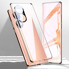 Luxury Aluminum Metal Frame Mirror Cover Case 360 Degrees P01 for Huawei P50 Pro Rose Gold
