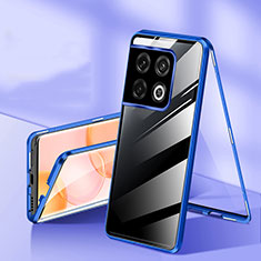 Luxury Aluminum Metal Frame Mirror Cover Case 360 Degrees P01 for OnePlus 10 Pro 5G Blue