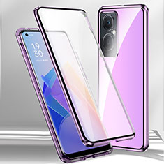 Luxury Aluminum Metal Frame Mirror Cover Case 360 Degrees P01 for OnePlus Nord CE 3 5G Purple