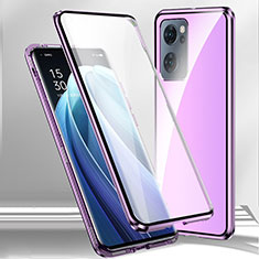 Luxury Aluminum Metal Frame Mirror Cover Case 360 Degrees P01 for OnePlus Nord N300 5G Purple