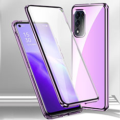 Luxury Aluminum Metal Frame Mirror Cover Case 360 Degrees P01 for Oppo A53s 5G Purple