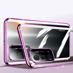 Luxury Aluminum Metal Frame Mirror Cover Case 360 Degrees P01 for Oppo A54 5G Purple