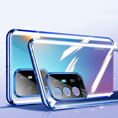 Luxury Aluminum Metal Frame Mirror Cover Case 360 Degrees P01 for Oppo F19 Pro+ Plus 5G Blue