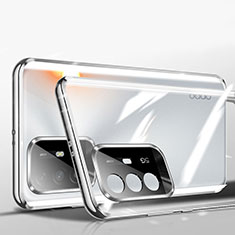 Luxury Aluminum Metal Frame Mirror Cover Case 360 Degrees P01 for Oppo F19 Pro+ Plus 5G Silver