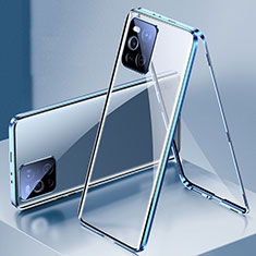 Luxury Aluminum Metal Frame Mirror Cover Case 360 Degrees P01 for Oppo Find X3 Pro 5G Blue