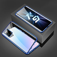 Luxury Aluminum Metal Frame Mirror Cover Case 360 Degrees P01 for Oppo K9 5G Blue