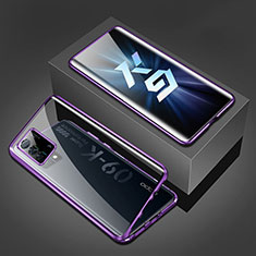 Luxury Aluminum Metal Frame Mirror Cover Case 360 Degrees P01 for Oppo K9 5G Purple
