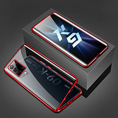 Luxury Aluminum Metal Frame Mirror Cover Case 360 Degrees P01 for Oppo K9 5G Red