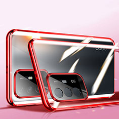 Luxury Aluminum Metal Frame Mirror Cover Case 360 Degrees P01 for Oppo Reno5 Z 5G Red