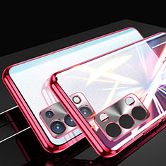 Luxury Aluminum Metal Frame Mirror Cover Case 360 Degrees P01 for Oppo Reno6 Pro 5G Red