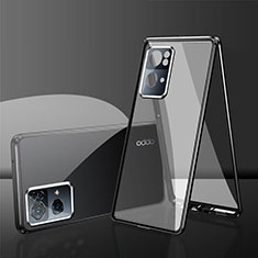 Luxury Aluminum Metal Frame Mirror Cover Case 360 Degrees P01 for Oppo Reno7 Pro 5G Black