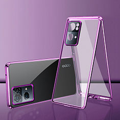 Luxury Aluminum Metal Frame Mirror Cover Case 360 Degrees P01 for Oppo Reno7 Pro 5G Purple