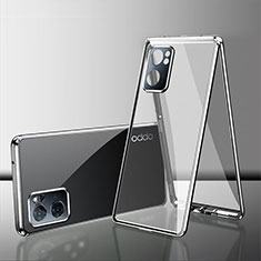 Luxury Aluminum Metal Frame Mirror Cover Case 360 Degrees P01 for Oppo Reno7 SE 5G Silver