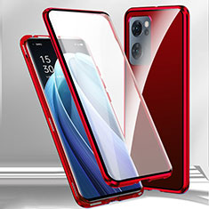 Luxury Aluminum Metal Frame Mirror Cover Case 360 Degrees P01 for Realme Narzo 50 5G Red