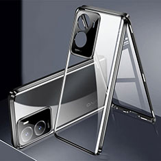 Luxury Aluminum Metal Frame Mirror Cover Case 360 Degrees P01 for Vivo iQOO Z7x 5G Black
