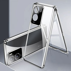 Luxury Aluminum Metal Frame Mirror Cover Case 360 Degrees P01 for Vivo iQOO Z7x 5G Silver