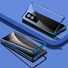 Luxury Aluminum Metal Frame Mirror Cover Case 360 Degrees P01 for Vivo T1x 5G Blue