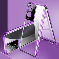 Luxury Aluminum Metal Frame Mirror Cover Case 360 Degrees P01 for Vivo T2x 5G V2253 Purple