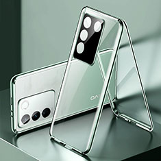 Luxury Aluminum Metal Frame Mirror Cover Case 360 Degrees P01 for Vivo V27 5G Green