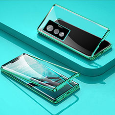 Luxury Aluminum Metal Frame Mirror Cover Case 360 Degrees P01 for Vivo X70 5G Green