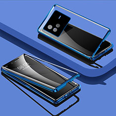 Luxury Aluminum Metal Frame Mirror Cover Case 360 Degrees P01 for Vivo X80 5G Blue
