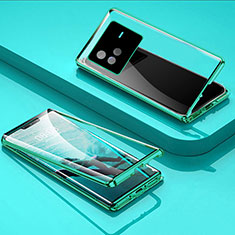 Luxury Aluminum Metal Frame Mirror Cover Case 360 Degrees P01 for Vivo X80 5G Green