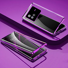 Luxury Aluminum Metal Frame Mirror Cover Case 360 Degrees P01 for Vivo X80 5G Purple