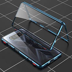 Luxury Aluminum Metal Frame Mirror Cover Case 360 Degrees P01 for Xiaomi Black Shark 4 Pro 5G Blue