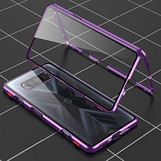 Luxury Aluminum Metal Frame Mirror Cover Case 360 Degrees P01 for Xiaomi Black Shark 4S 5G Purple
