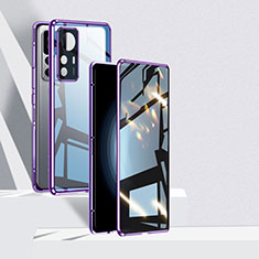 Luxury Aluminum Metal Frame Mirror Cover Case 360 Degrees P01 for Xiaomi Mi 12T Pro 5G Purple