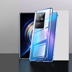 Luxury Aluminum Metal Frame Mirror Cover Case 360 Degrees P01 for Xiaomi Poco F4 5G Blue