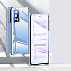 Luxury Aluminum Metal Frame Mirror Cover Case 360 Degrees P01 for Xiaomi Poco F5 Pro 5G Blue