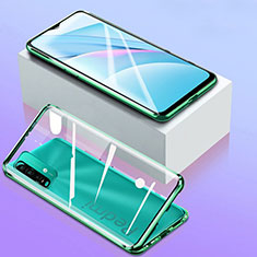 Luxury Aluminum Metal Frame Mirror Cover Case 360 Degrees P01 for Xiaomi Redmi 9T 4G Green