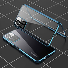 Luxury Aluminum Metal Frame Mirror Cover Case 360 Degrees P01 for Xiaomi Redmi Note 11 Pro+ Plus 5G Blue