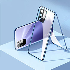 Luxury Aluminum Metal Frame Mirror Cover Case 360 Degrees P01 for Xiaomi Redmi Note 11 SE 5G Blue