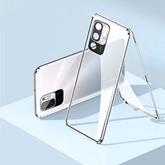 Luxury Aluminum Metal Frame Mirror Cover Case 360 Degrees P01 for Xiaomi Redmi Note 11 SE 5G Silver