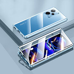 Luxury Aluminum Metal Frame Mirror Cover Case 360 Degrees P01 for Xiaomi Redmi Note 12 5G Blue