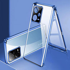 Luxury Aluminum Metal Frame Mirror Cover Case 360 Degrees P01 for Xiaomi Redmi Note 12 Pro 5G Blue
